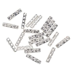 Spacer, 5-strand, silver-finished "pewter" (zinc-based alloy), 20x5mm-21x6mm fancy rectangle with swirls, fits up to 5mm bead. Sold per pkg of 20.