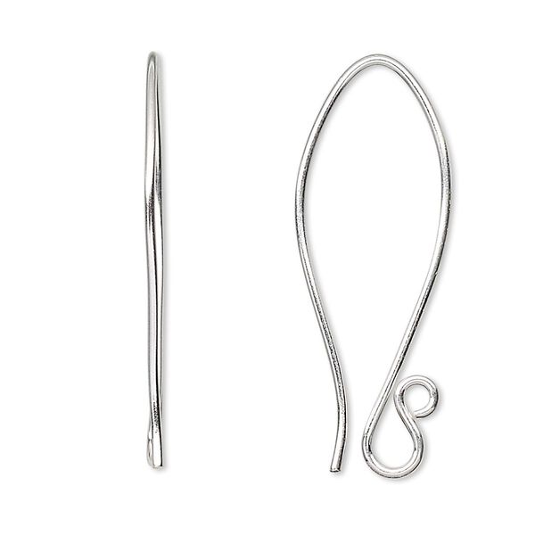 Ear wire, Hill Tribes, sterling silver, 35mm folded fishhook with open loop, 19 gauge. Sold per pair. image number 0