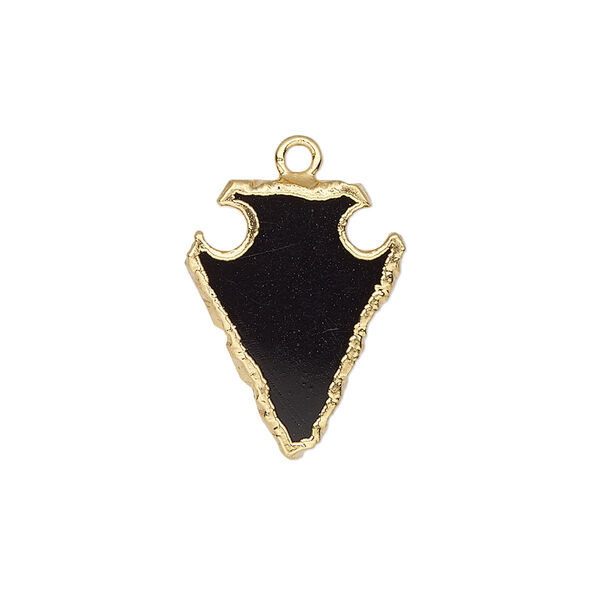 Drop, black onyx (dyed) / electroplated gold / gold-finished sterling silver, 20x15mm hand-cut arrowhead. Sold individually. image number 0