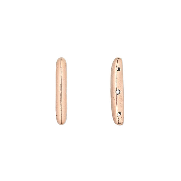 Spacer bar, copper, 17x3mm 3-strand smooth rectangle. Sold per pkg of 12. image number 0