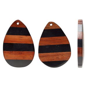 Focal, yellow boxwood (dyed/assembled), 44x30mm-42x28mm double-sided top-drilled flat teardrop. Sold per pkg of 2.