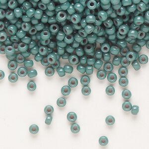 Seed bead, Miyuki, glass, pkg/50g, #8 rocaille, Duracoat® opaque outside dyed eucalyptus, (RR-4481).