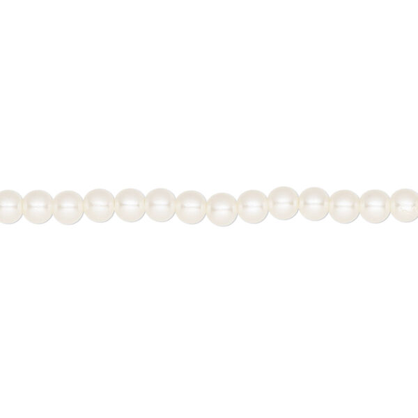 Bead, acrylic pearl, opaque cream, 3-4mm round with 0.4mm hole. Sold per 58-inch strand. image number 0