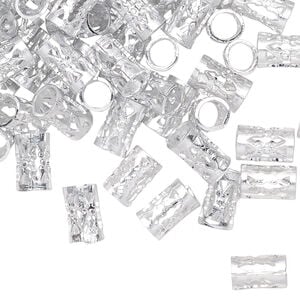 Bead 1pkg100 aluminum, 8x5mm filigree round tube / unsoldered seam, anodized silver