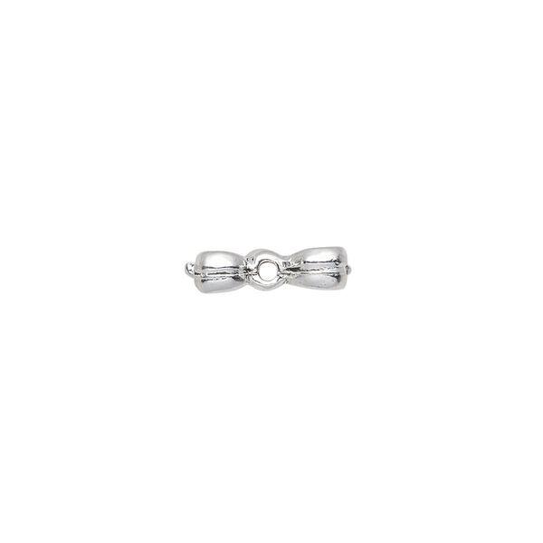 Bead, pewter (tin-based alloy), pkg/1, silver plate, 13x7mm double-sided bow, fits 6mm cube. image number 1