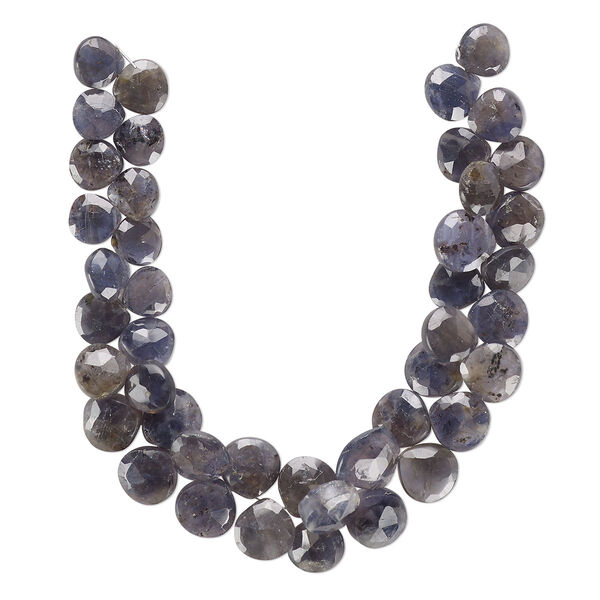 Iolite 1pkg1, hand-cut top-drilled faceted puffed teardrop bead natural 8 inch graduated 9-13mm image number 0