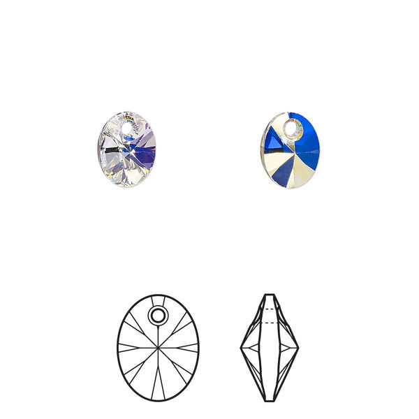 Drop 2pk crystal AB, Crystal Passions® 8x6.5mm pendant mini oval 6028 image number 0