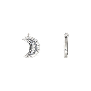 Charm 1pkg1, antiqued sterling silver, 10.5x8mm single-sided crescent moon.