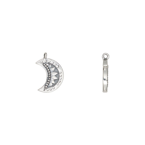 Charm 1pkg1, antiqued sterling silver, 10.5x8mm single-sided crescent moon. image number 0