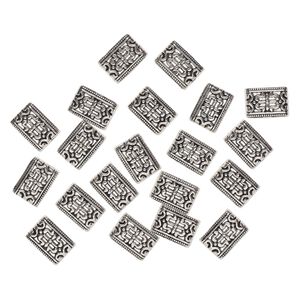 Bead, spacer, "pewter" (zinc-based alloy), pkg/20, 16x12mm-16x13mm 5-strand textured rectangle, antique silver finish, fits up to 2mm beads.