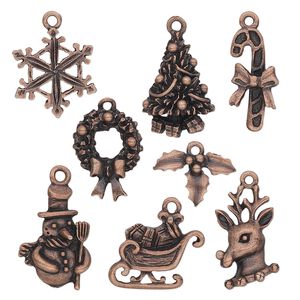 Charm, antique copper-plated pewter (tin-based alloy), 12.5x9.5mm-23x17.5mm Christmas theme. Sold per 8-piece set.