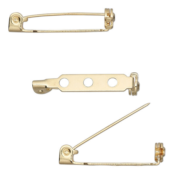 Pin back, gold-plated steel, 1-inch with locking bar. Sold per pkg of 100. image number 0