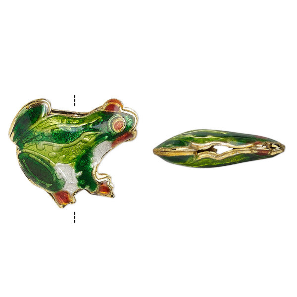 Bead, enamel and gold-finished copper, multicolored, 19x17mm tree frog. Sold per pkg of 4. image number 0