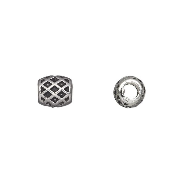 Bead, antique silver-plated "pewter" (zinc-based alloy), 8x7mm barrel. Sold per pkg of 20. image number 0