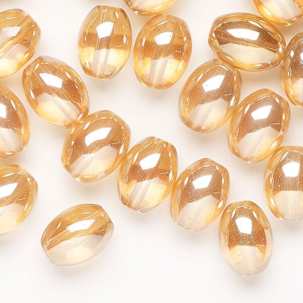 Bead 1pkg1, glass, translucent metallic peach, 11x8mm oval, 2 ounces. image number 0