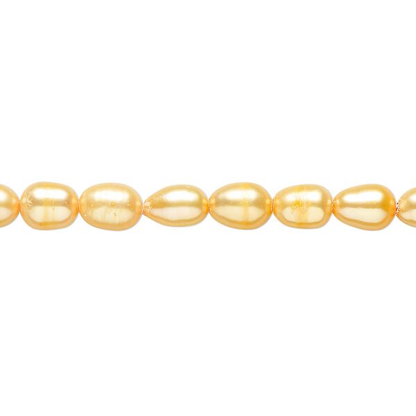 Pearl 1pkg1 cultured freshwater, 4-6mm rice C grade, 15 inch dyed mango / apricot image number 0