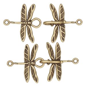 Clasp hook 1pkg1, 32x21.5mm dragonfly, antiqued brass JBB Findings 1-strand