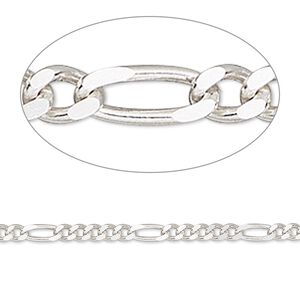 Chain 1pkg1 sterling silver figaro, 2.7mm, 5 foot unfinished