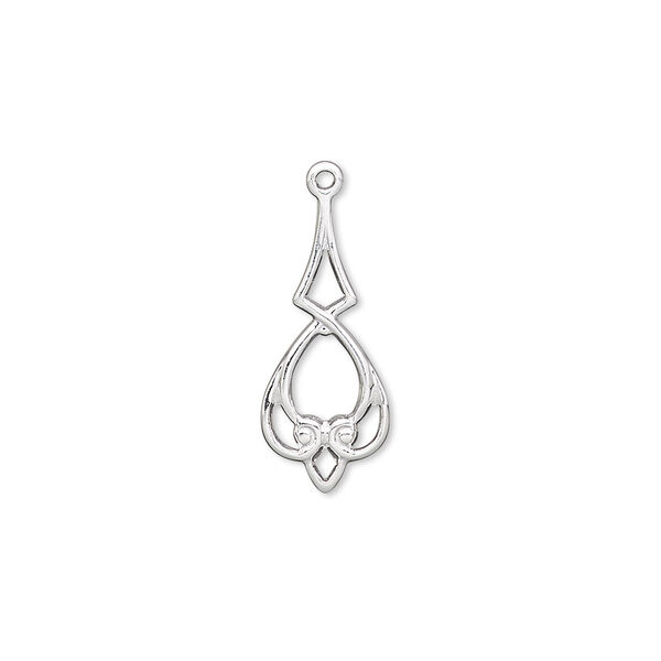 Drop, silver-plated brass, 20x9mm fancy teardrop. Sold per pkg of 50. image number 0