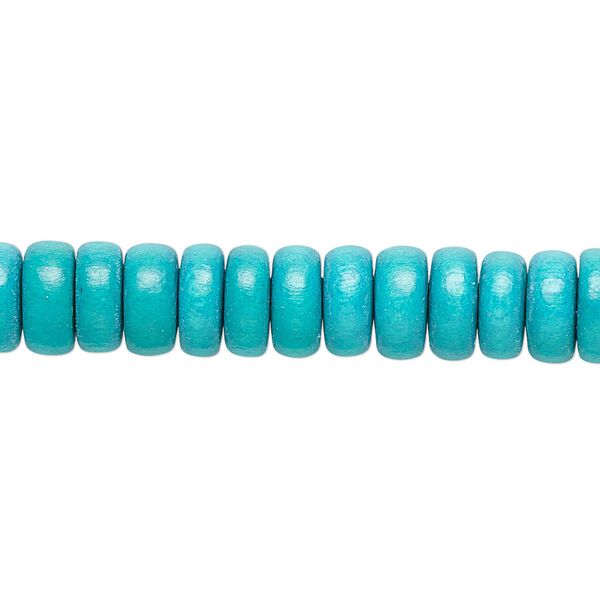 Bead, Taiwanese cheesewood (dyed / waxed), turquoise blue, 8x4mm rondelle. Sold per pkg of (2) 15-1/2" to 16" strands. image number 0