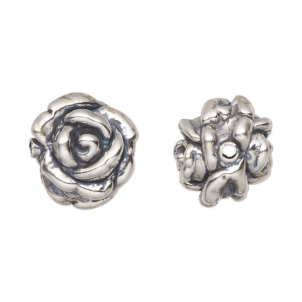 Bead, JBB Findings, sterling silver, electroformed, 16x14mm rose. Sold individually. image number 0