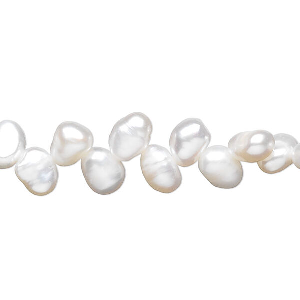 Pearl, cultured freshwater (bleached), white, 7x5mm-8x6mm herringbone-drilled flat-sided rice, C grade. Sold per 15-1/2" to 16" strand. image number 0