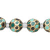Bead, glass 1pkg4, teal green / black / gold, 12mm hand-painted faceted round. image number 0