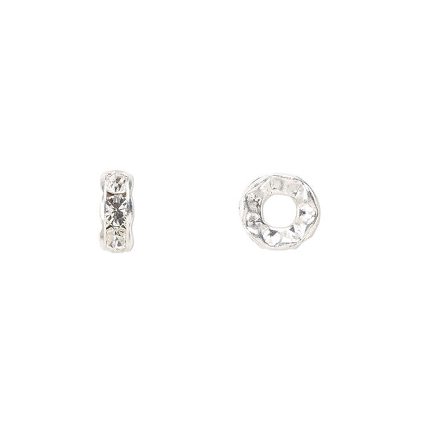 Bead 6pk crystal silver plate, Preciosa Czech crystal 8x3.5mm rondelle image number 0