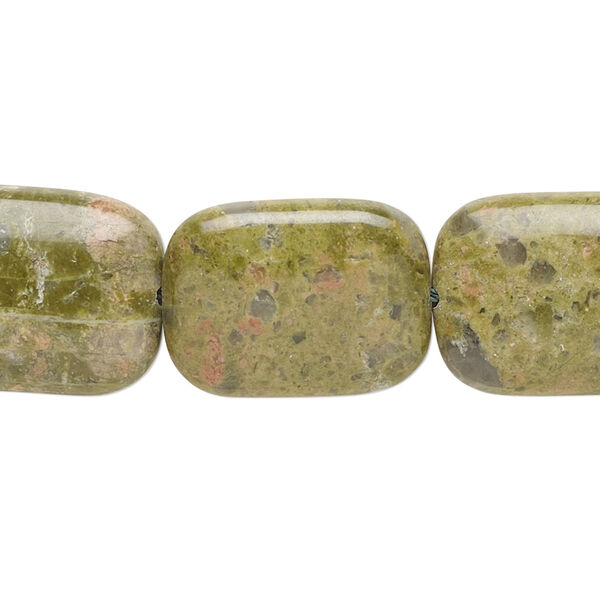 Bead, unakite (natural), 20x15mm puffed rectangle, B grade, Mohs hardness 6-7. Sold per 15-inch strand, approximately 15 beads. image number 0