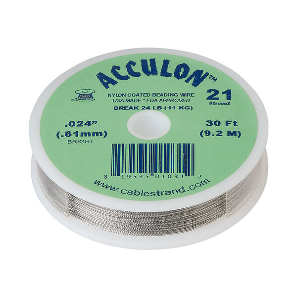 Beading wire, Acculon®, nylon-coated stainless steel, clear, 21 strand, 0.024-inch diameter. Sold per 30-foot spool. image number 0