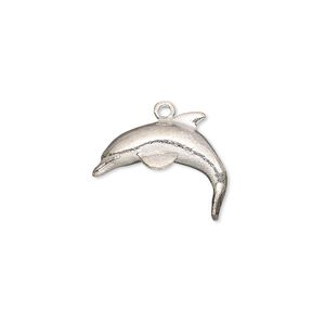Charm 1pkg4 brass, 18x14mm dolphin, silver plate
