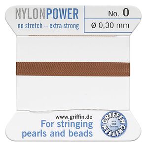Thread, Griffin, nylon, brown, size #0. Sold per 2-meter card (approximately 78 inches).