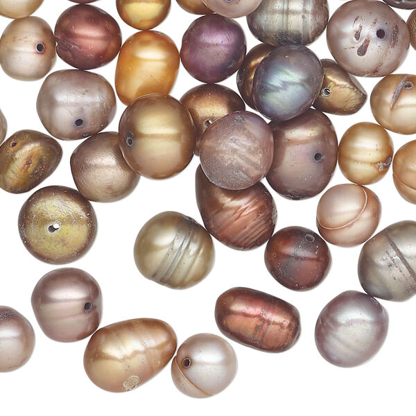 Pearl mix, cultured freshwater (dyed), multi-brown, 5-8mm mixed shape, D grade, Mohs hardness 2-1/2 to 4. Sold per 2-ounce pkg. image number 0