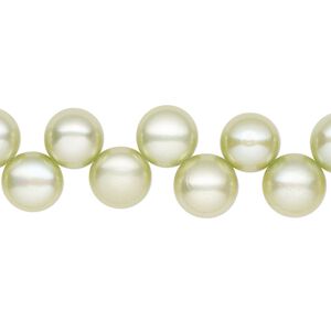 Pearl, cultured freshwater (dyed), aloe, 7-9mm top-drilled flat-sided round with 0.4-0.5mm hole, C- grade, Mohs hardness 2-1/2 to 4. Sold per 14-inch strand.