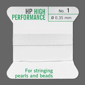 Thread, Griffin, synthetic multi-fiber, white, size #1. Sold per 2-meter card (approximately 78 inches).