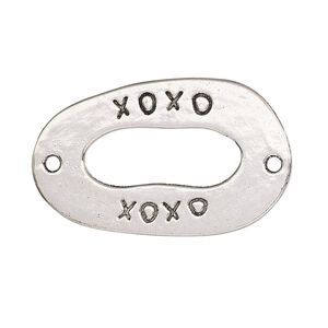 Link, antique silver-finished "pewter" (zinc-based alloy), 35x21mm single-sided open oval with "XOXO." Sold per pkg of 2.