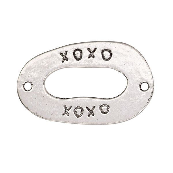 Link, antique silver-finished "pewter" (zinc-based alloy), 35x21mm single-sided open oval with "XOXO." Sold per pkg of 2. image number 0