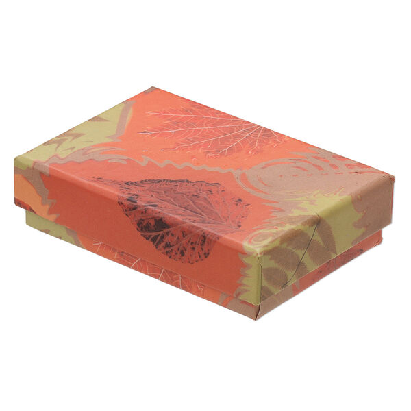 Box, paper / velveteen / foam, multicolored, 3-1/4 x 2-1/4 x 3/4 inch rectangle with fall design. Sold per pkg of 10. image number 0