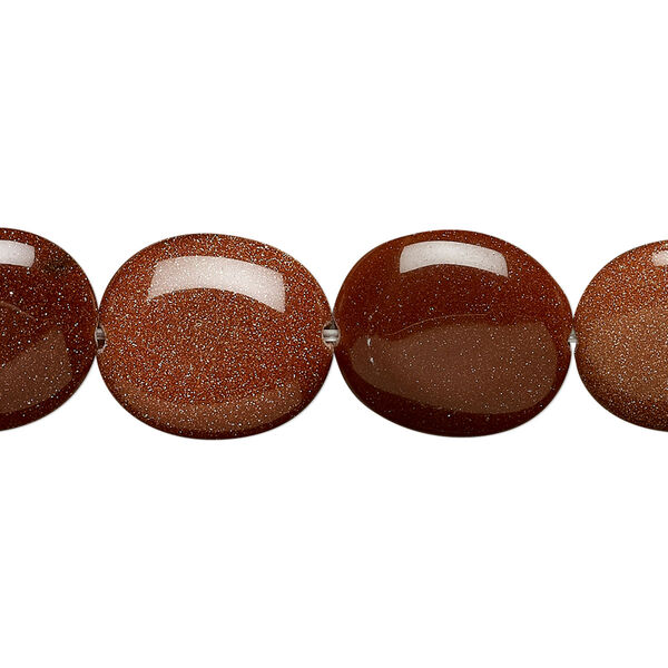 Bead, brown goldstone (glass) (man-made), 16x14mm flat oval. Sold per 15-1/2" to 16" strand. image number 0