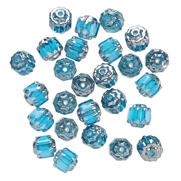 Bead, Czech glass, translucent aqua blue and metallic gunmetal, 6mm round cathedral. Sold per pkg of 26. image number 0
