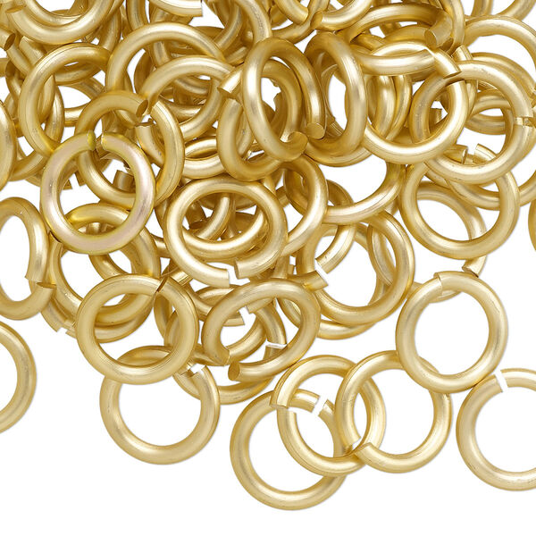 Jump ring, anodized aluminum, matte gold, 10mm round, 6.8mm inside diameter, 14 gauge. Sold per pkg of 100. image number 0