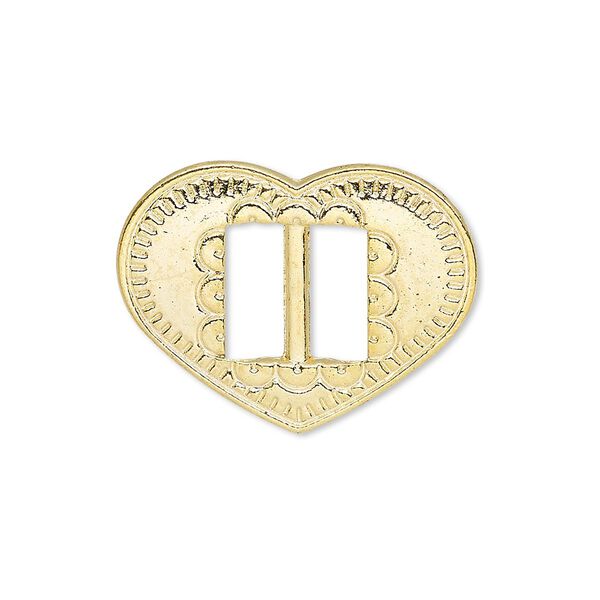 Slide, gold-finished "pewter" (zinc-based alloy), 27x21mm single-sided textured heart, 9.5x4mm hole. Sold per pkg of 4. image number 0