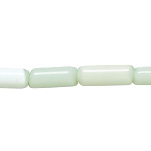 Bead, cat's eye glass (fiber optic glass), sea green, 14x5mm-17x6mm round tube. Sold per 14-inch strand, approximately 25 beads.