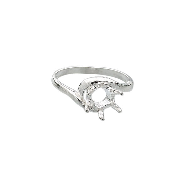Ring, Sure-Set™, sterling silver, swirl band with 8mm 6-prong round setting, size 8. Sold individually. image number 0