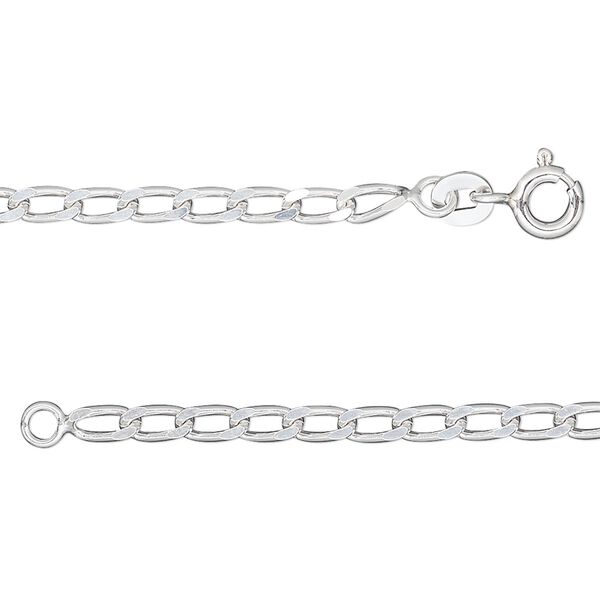 Chain, sterling silver, 3mm diamond-cut long curb, 30 inches. Sold individually. image number 0