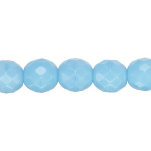 Bead, Czech fire-polished glass, opaque turquoise blue, 10mm faceted round. Sold per 15-1/2" to 16" strand, approximately 40 beads.