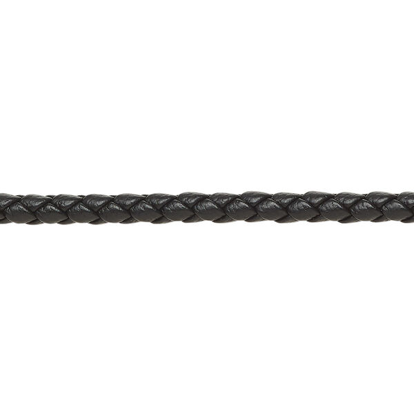 Bolo cord, leatherette, matte black, 3mm braided round. Sold per 5-yard section. image number 0