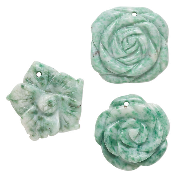 Ching hai "jade" 1pkg3, top-drilled carved flower drop natural B grade, mix 24x20mm-25x25mm image number 0