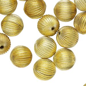 Bead, raw brass, 20mm corrugated round. Sold per pkg of 24.