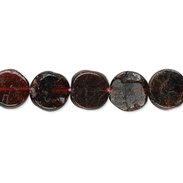 Bead, garnet (natural), 8-10mm hand-cut flat round, C grade, Mohs hardness 7 to 7-1/2. Sold per 16-inch strand. image number 0